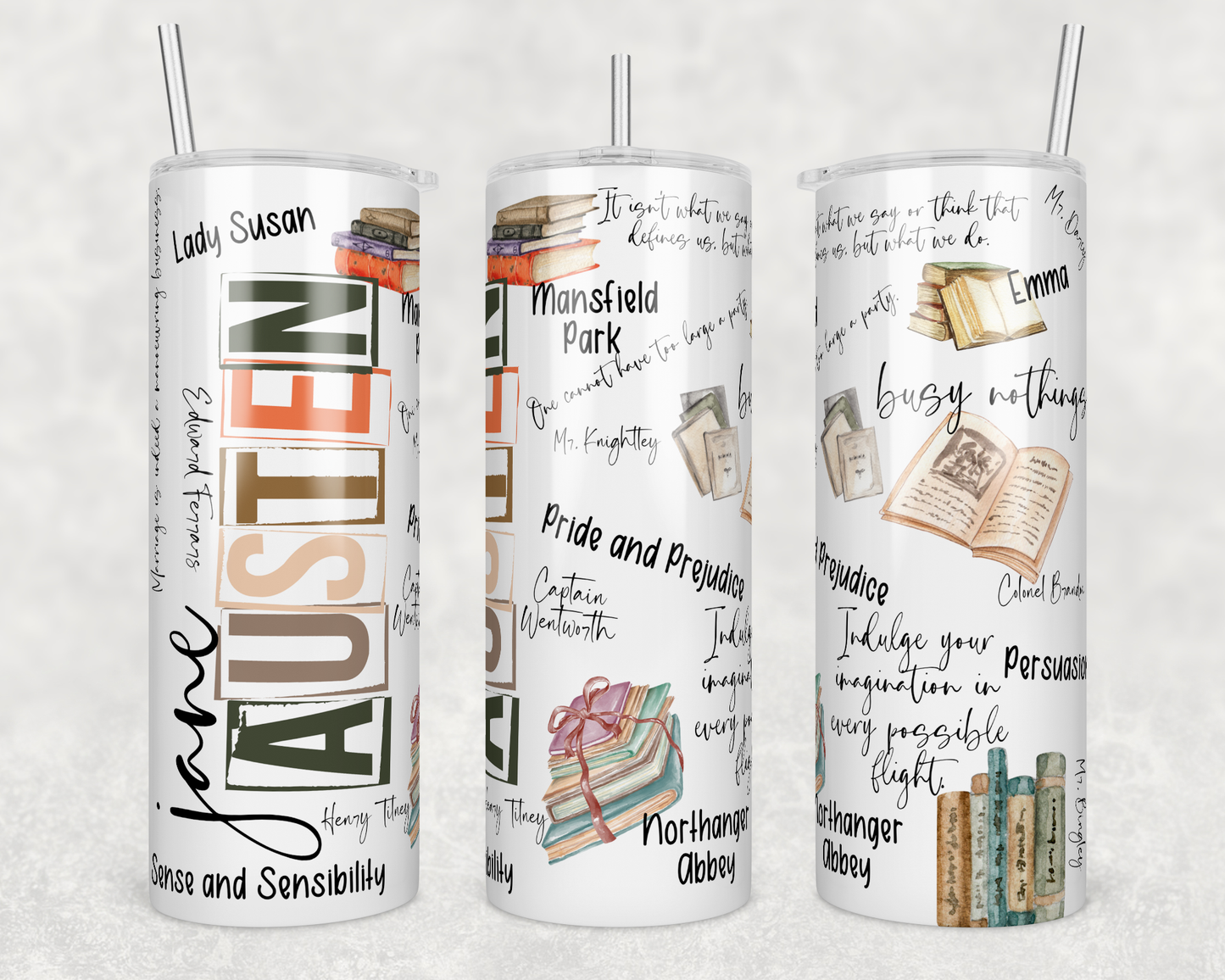 Jane Austen - Author - Books - 20oz Skinny Tumbler