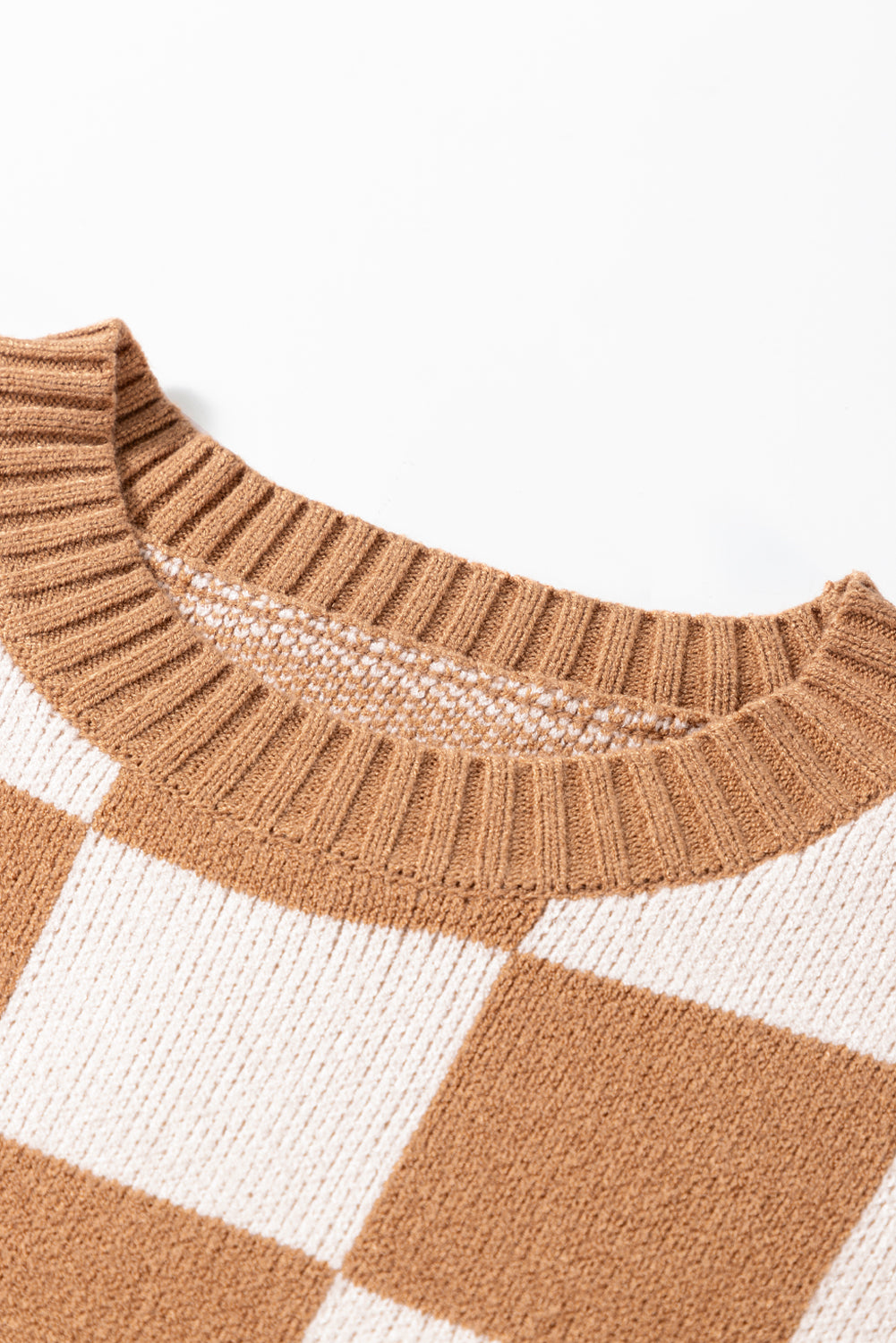 Light Beige Colorblock Checkered Knit Dolman Tee