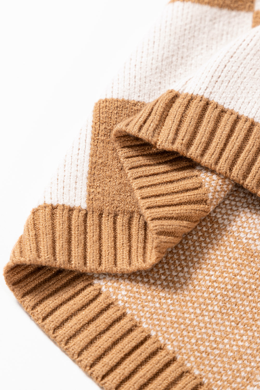 Light Beige Colorblock Checkered Knit Dolman Tee