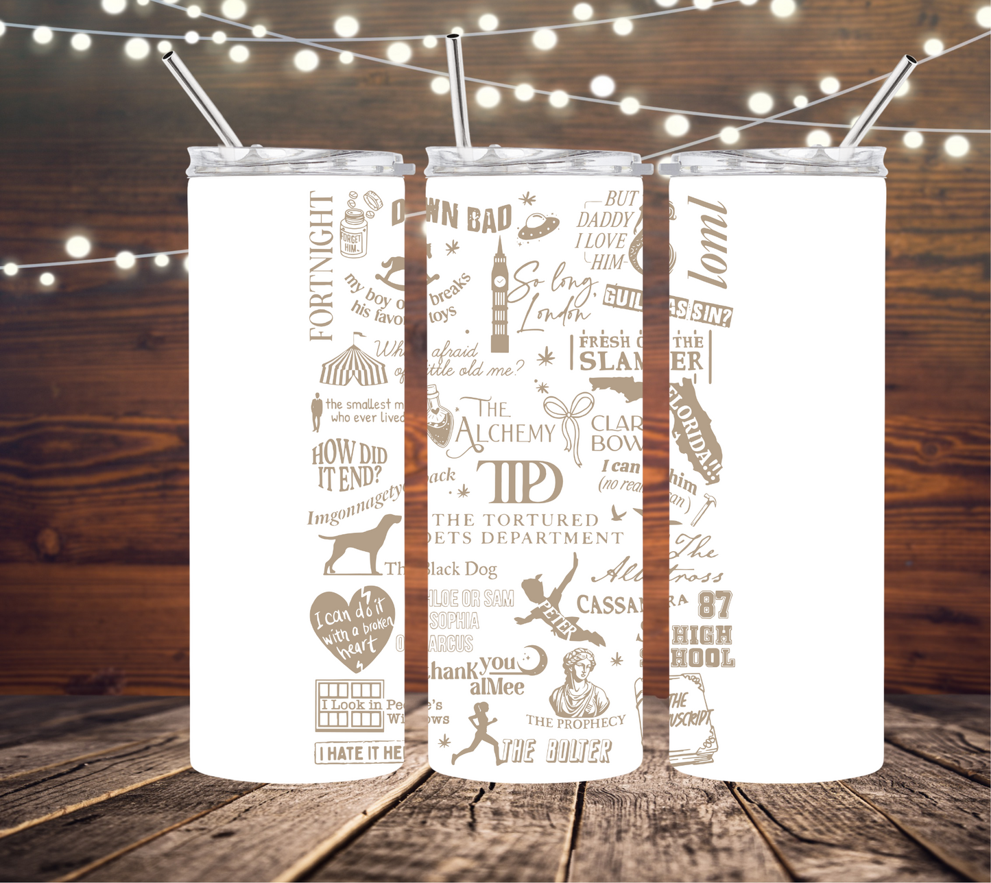 TTPD Songs Taylor Swift 20oz Skinny Tumbler