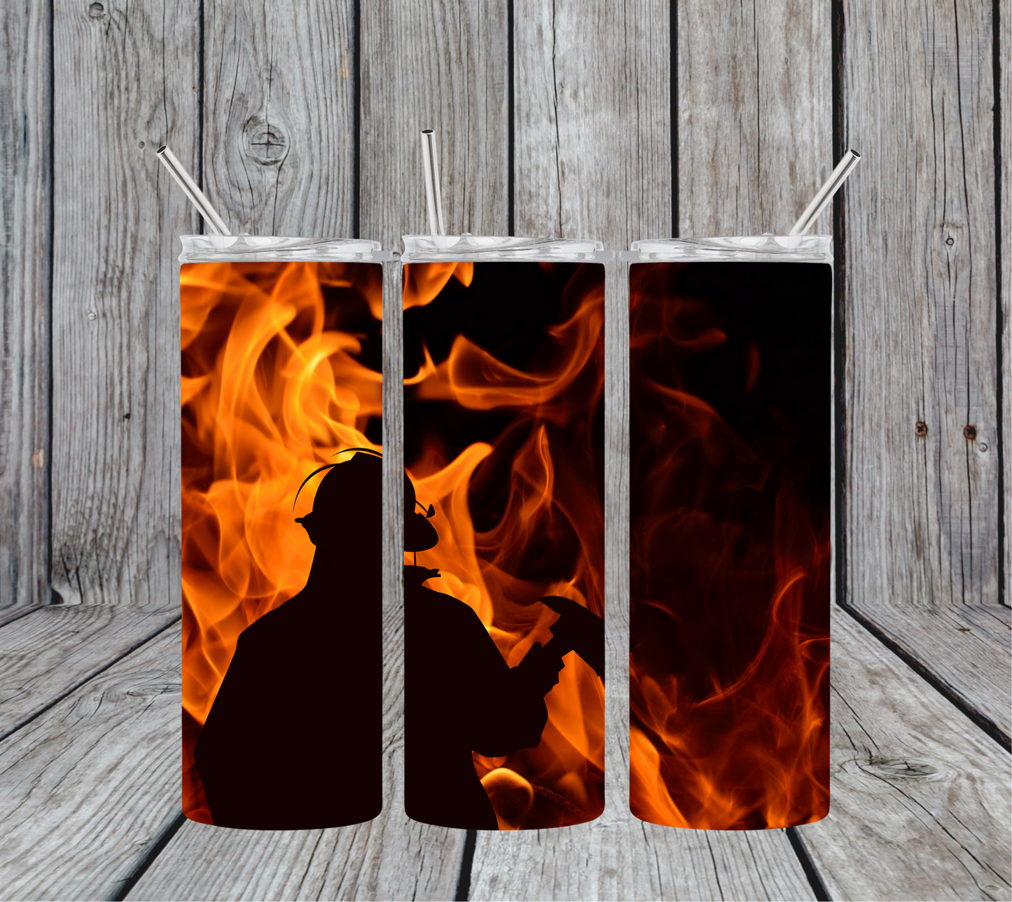 Firefighter & Flames 20oz Skinny Tumbler