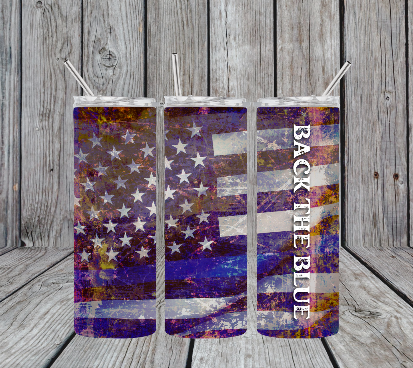 Back the Blue Distressed Flag 20oz Skinny Tumbler