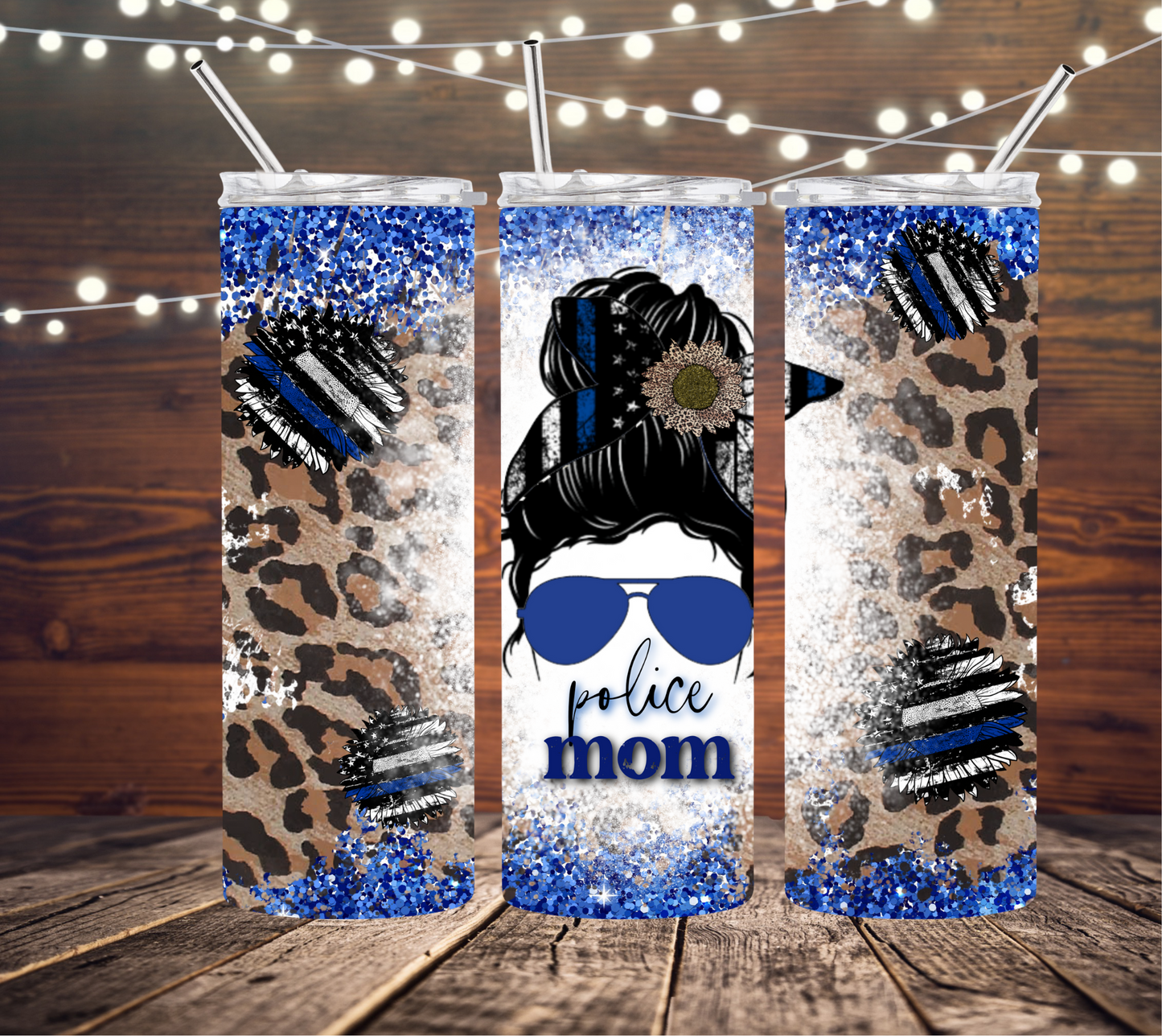Police Mom, Messy Bun 20oz Skinny Tumbler