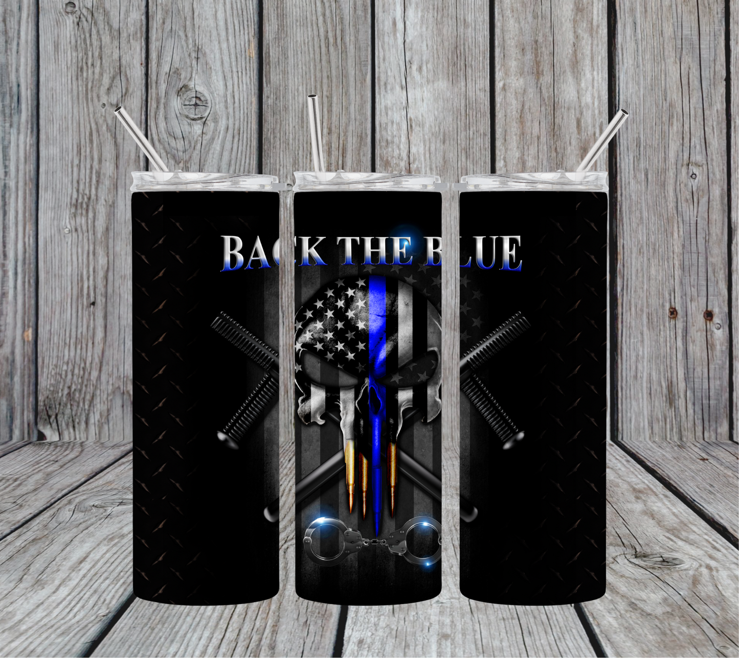 Back The Blue 20oz Skinny Tumbler (Can be Customized)