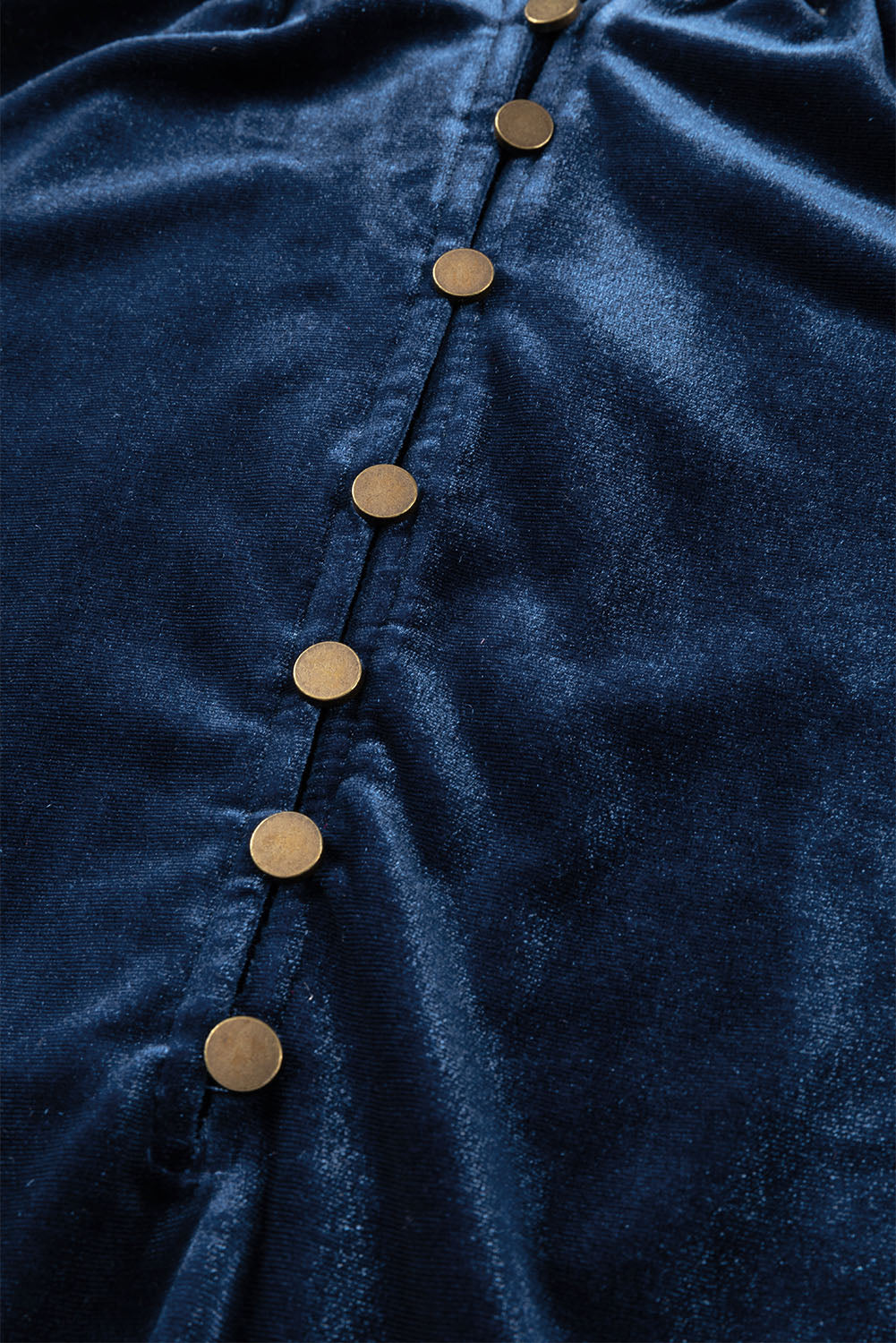 Blackish Green Frilled Neck Buttoned Front Velvet Top