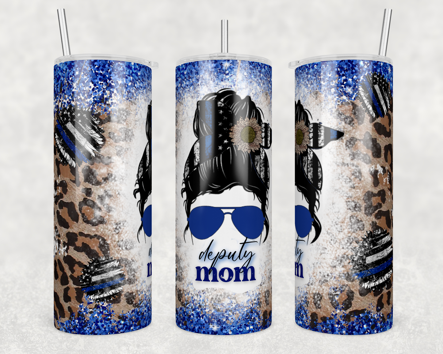 Deputy Mom, Messy Bun 20oz Skinny Tumbler