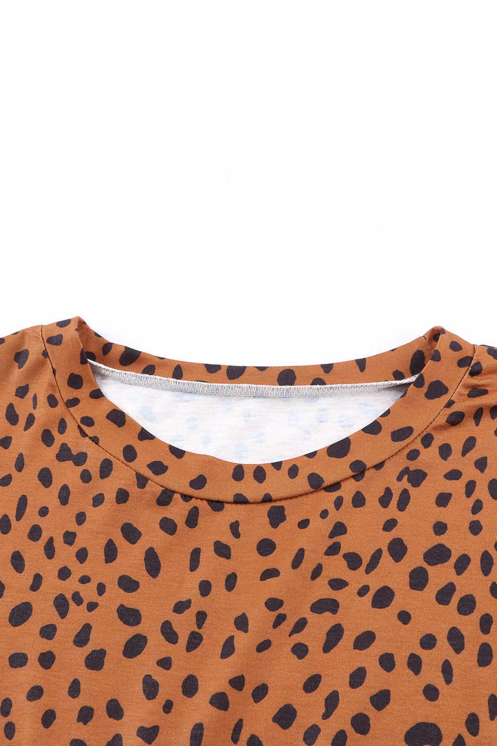 Brown Casual Crew Neck Long Sleeve Leopard Print Dress