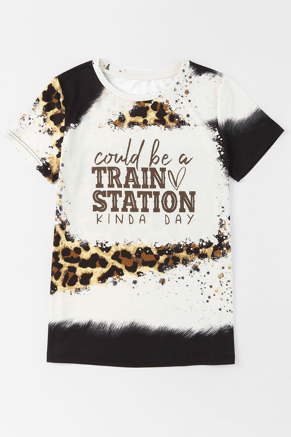 Brown Leopard Print TRAIN STATION Graphic T Shirt