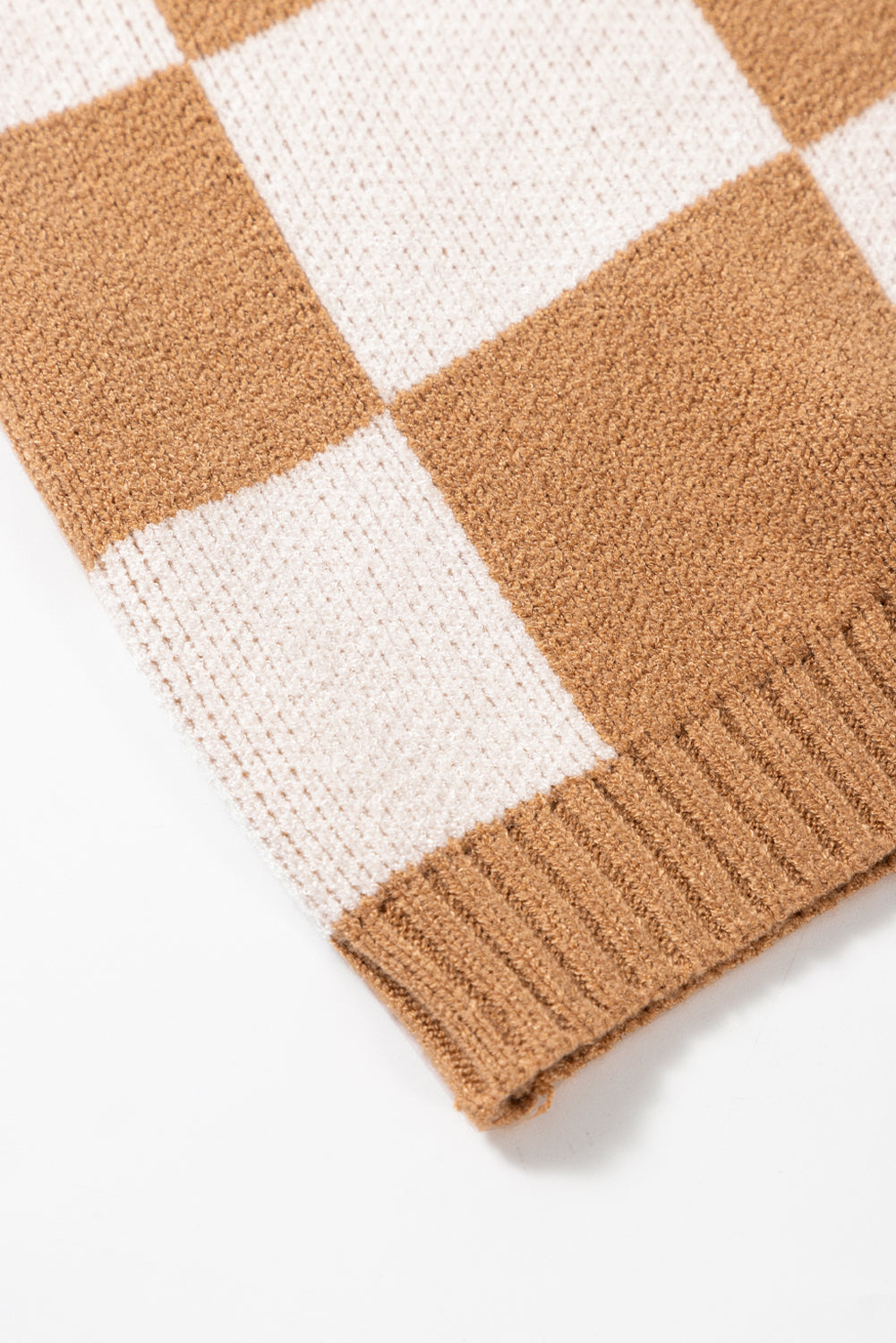 Light Beige Colorblock Checkered Knit Dolman Tee