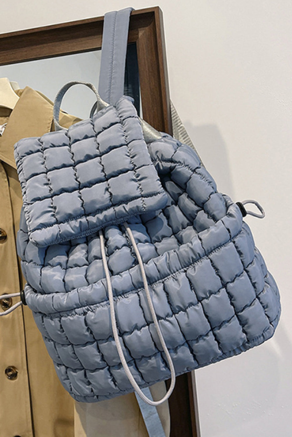 White Solid Flapped Quilted Puffer Backpack