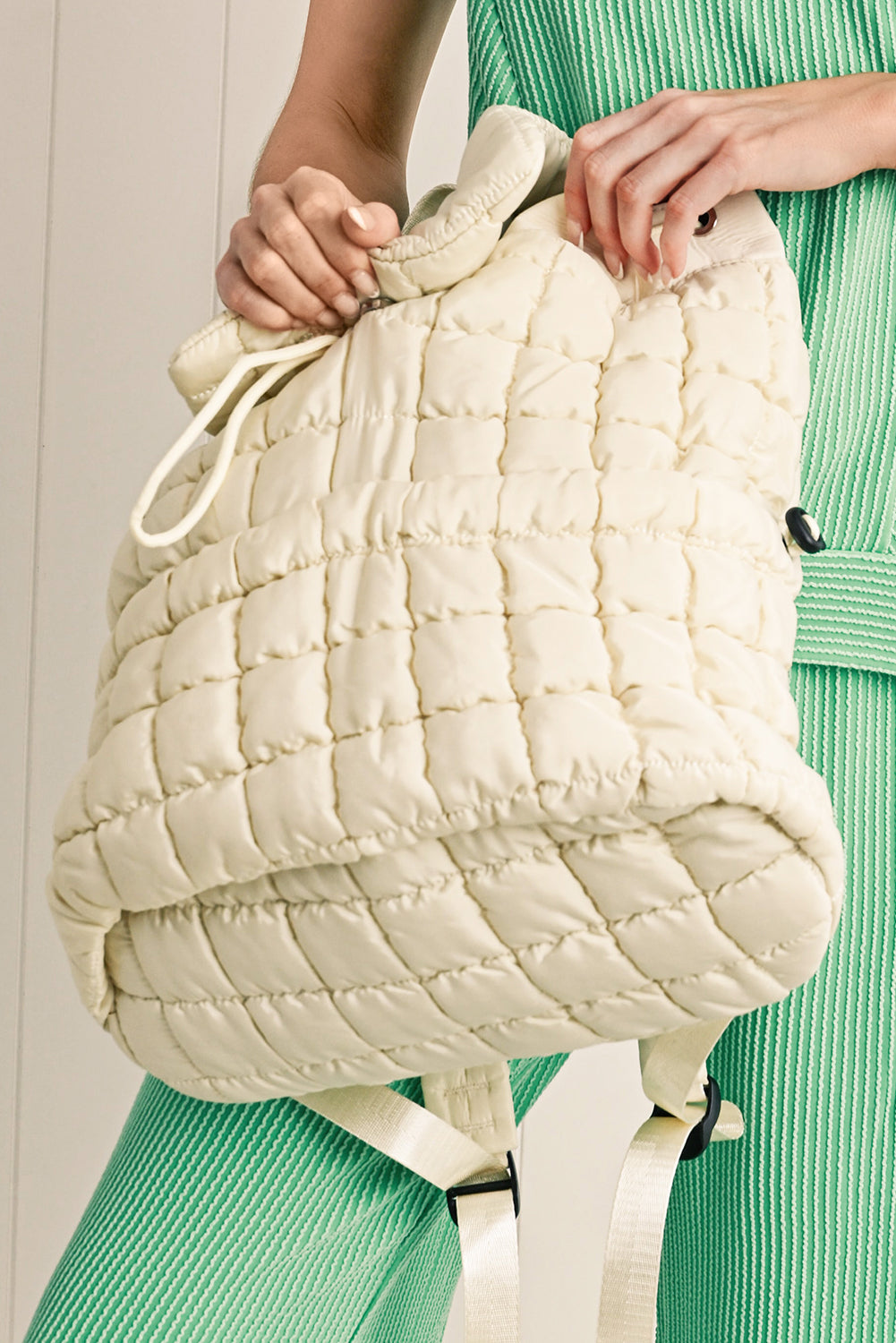 White Solid Flapped Quilted Puffer Backpack