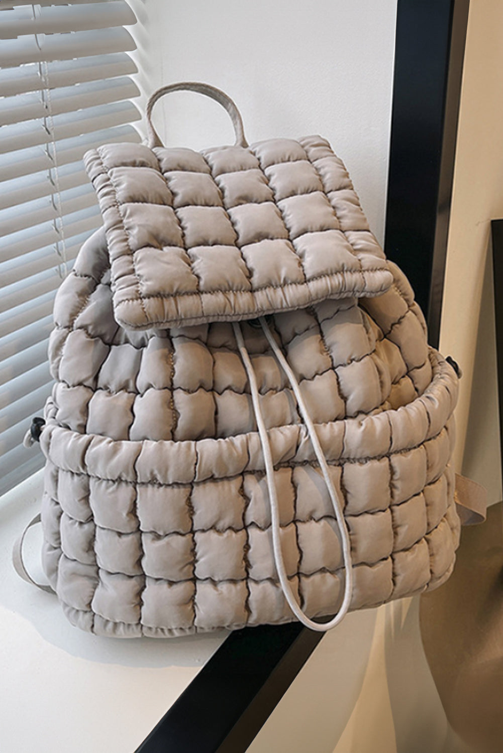 White Solid Flapped Quilted Puffer Backpack