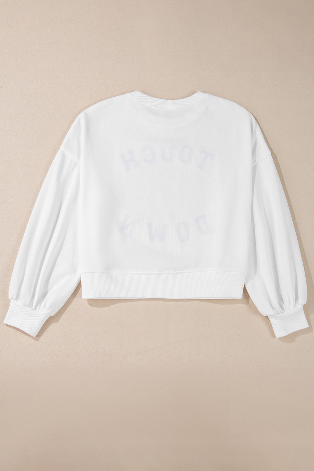 White TOUCH DOWN Rugby Graphic Pullover Sweatshirt