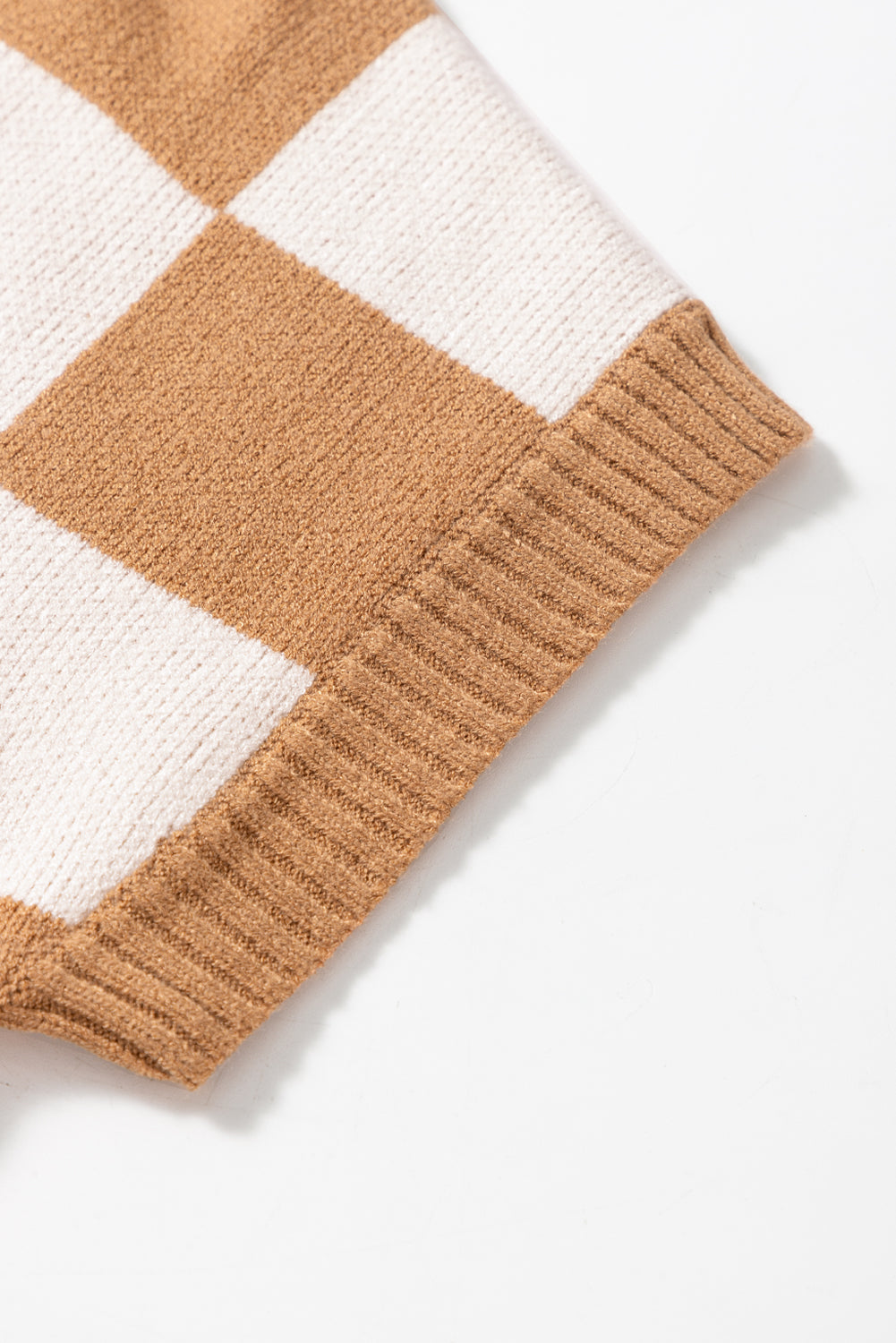 Light Beige Colorblock Checkered Knit Dolman Tee
