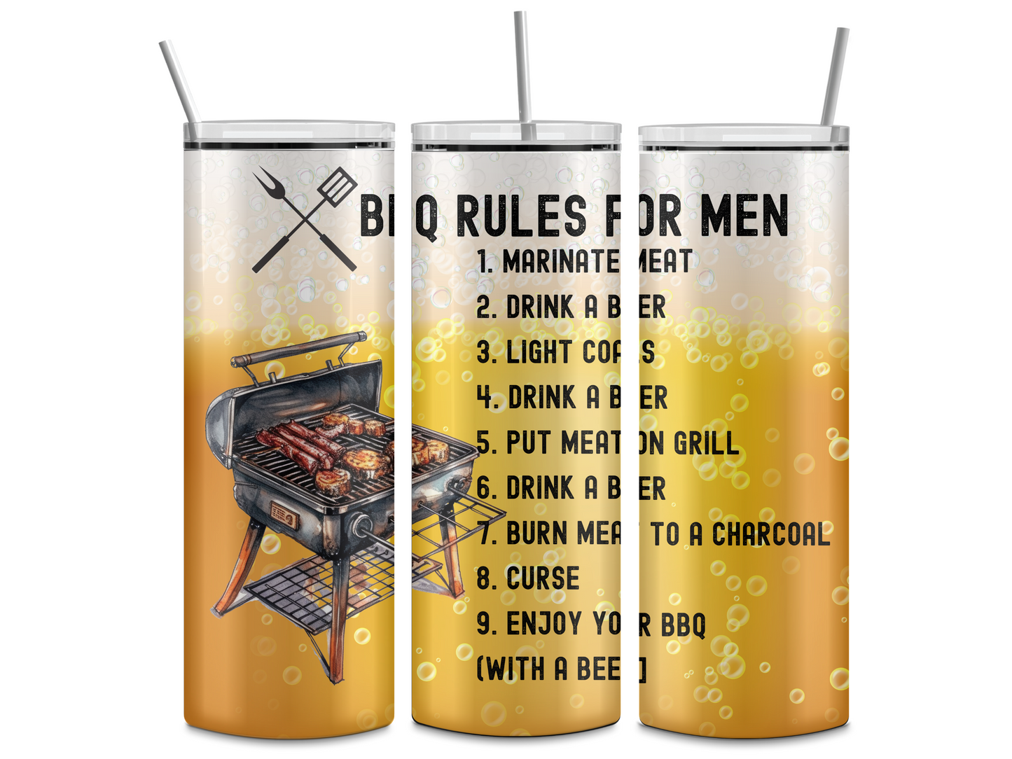 BBQ Rules for Men - Beer 20oz Skinny Tumbler