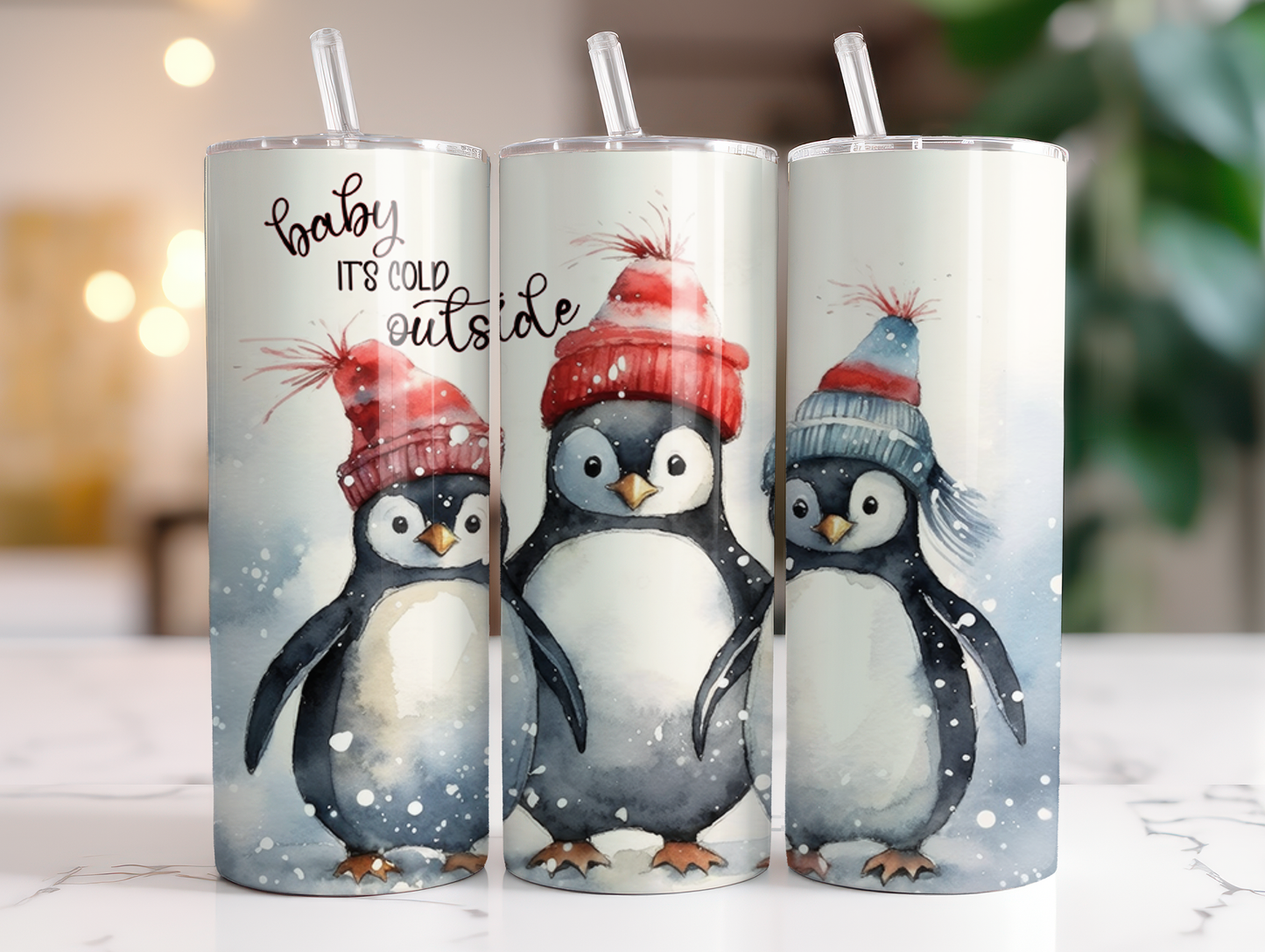 Baby it's Cold Outside Trio of Penguins - Christmas 20oz Skinny Tumbler