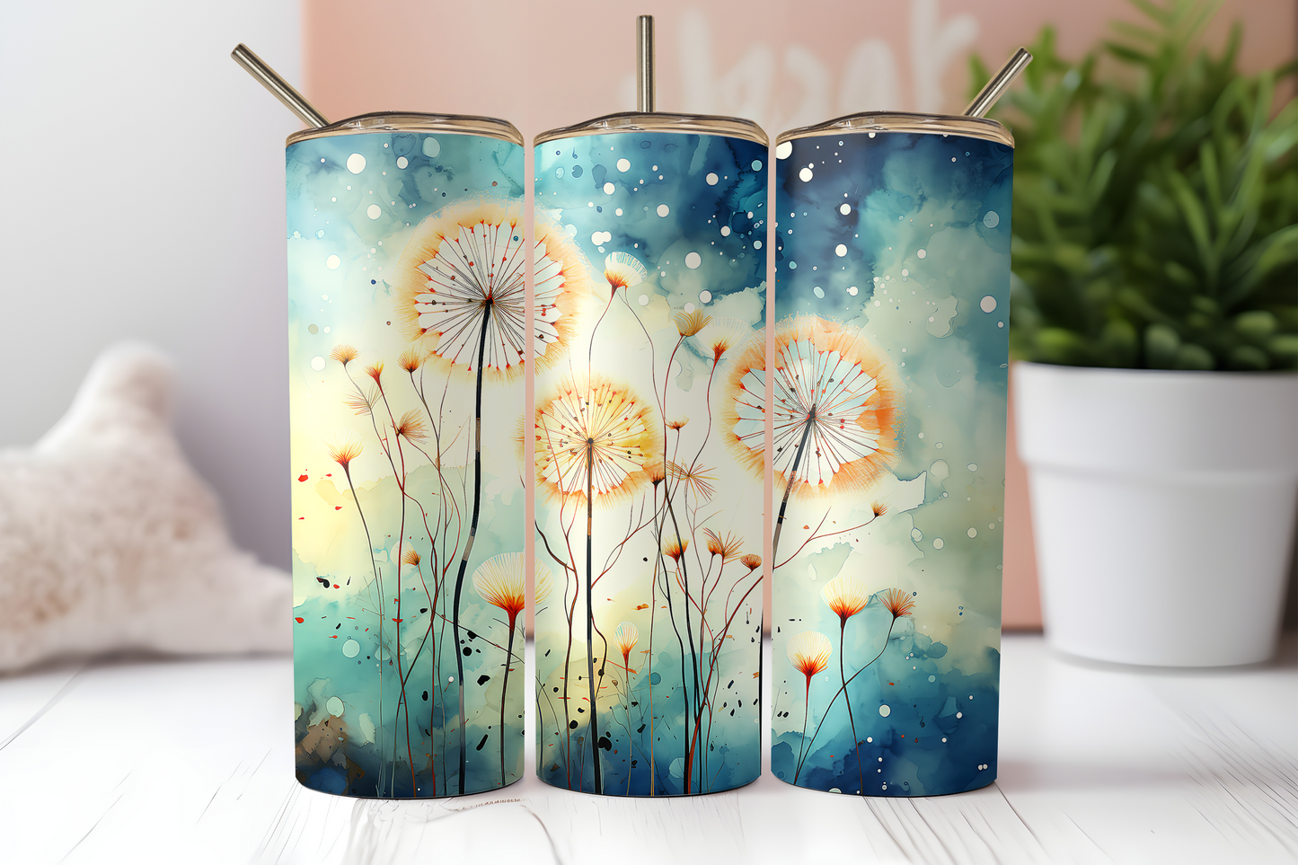 Watercolor Dandelions 20oz Skinny Tumbler