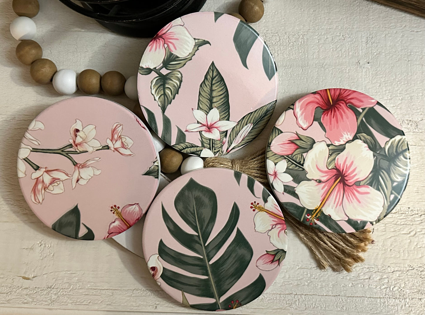 Tropical Flowers Ceramic Coaster Set