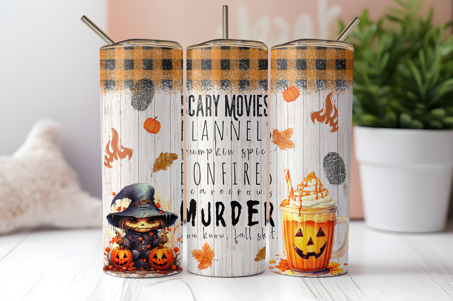 Scary Movies, Fall Shit - Halloween 20oz Skinny Tumbler