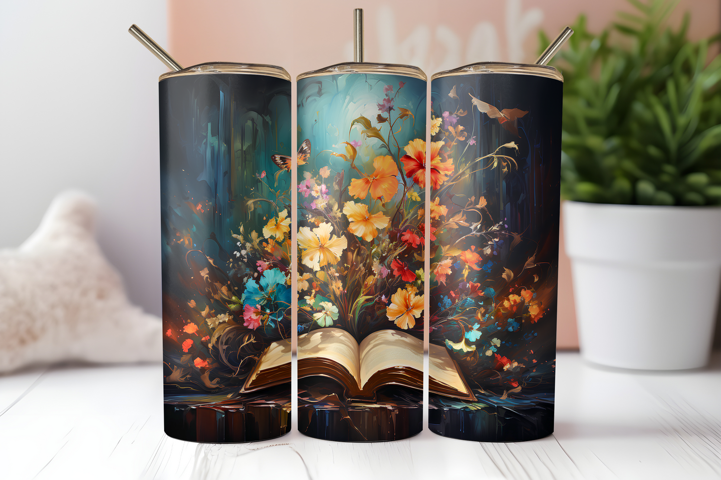 Floral Reading Book 20oz Skinny Tumbler