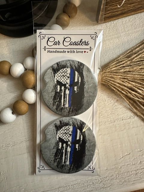 Thin Blue Line Ceramic Car Coaster Set