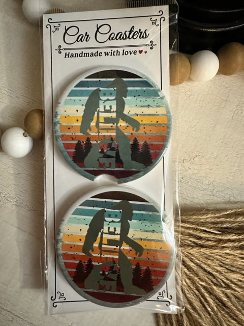 Bigfoot Believe Ceramic Car Coaster Set