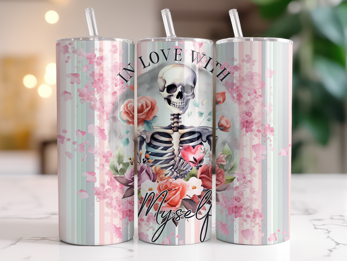Skeleton In Love with Myself Valentines 20oz Skinny Tumbler