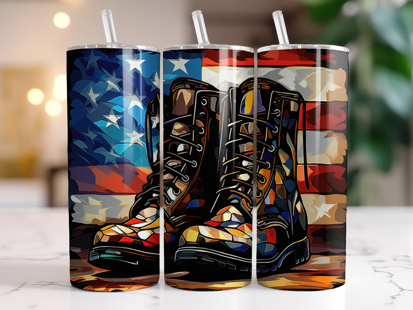 Military Boots Stained Glass 20oz Skinny Tumbler