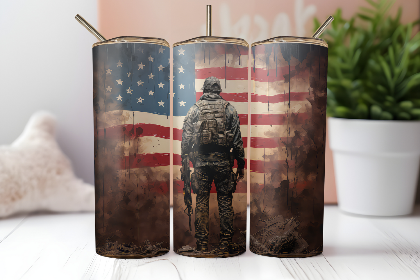 Patriotic Soldier 20oz Skinny Tumbler