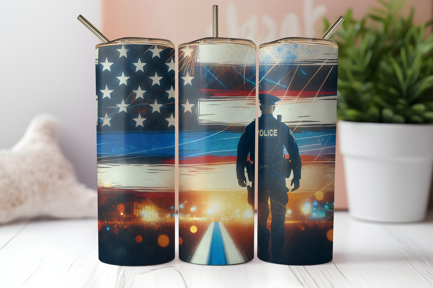 Police Flag 20oz Skinny Tumbler