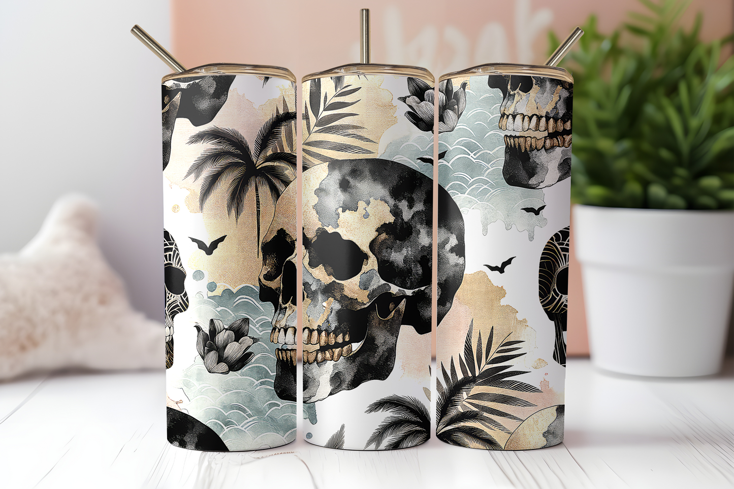 Tropical Skulls 20oz Skinny Tumbler