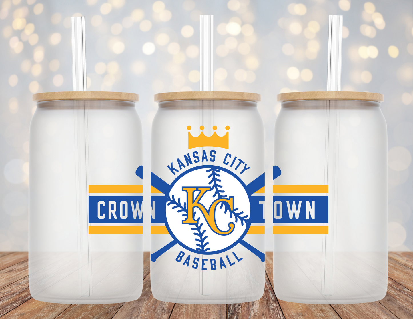 KC Royals Baseball Crown Town Frosted Libbey Glass 16oz