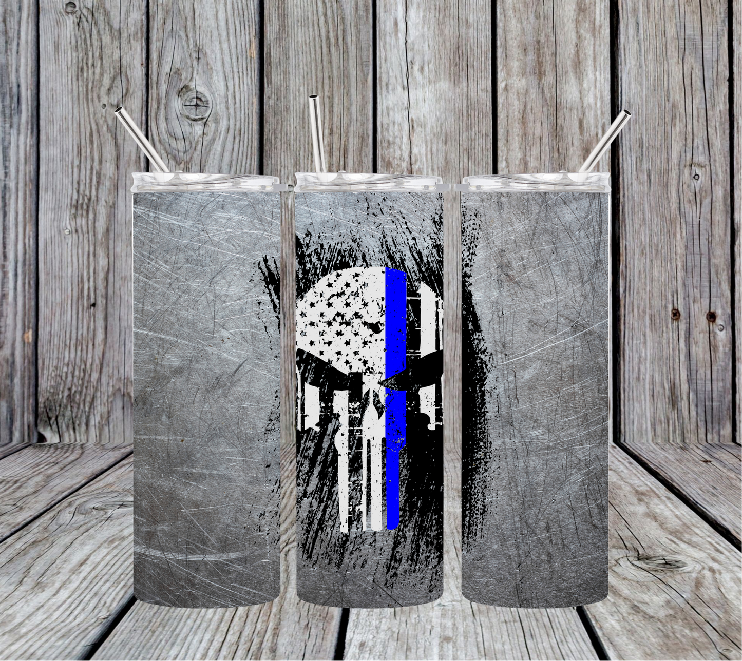 Police Punisher Skull 20oz Skinny Tumbler