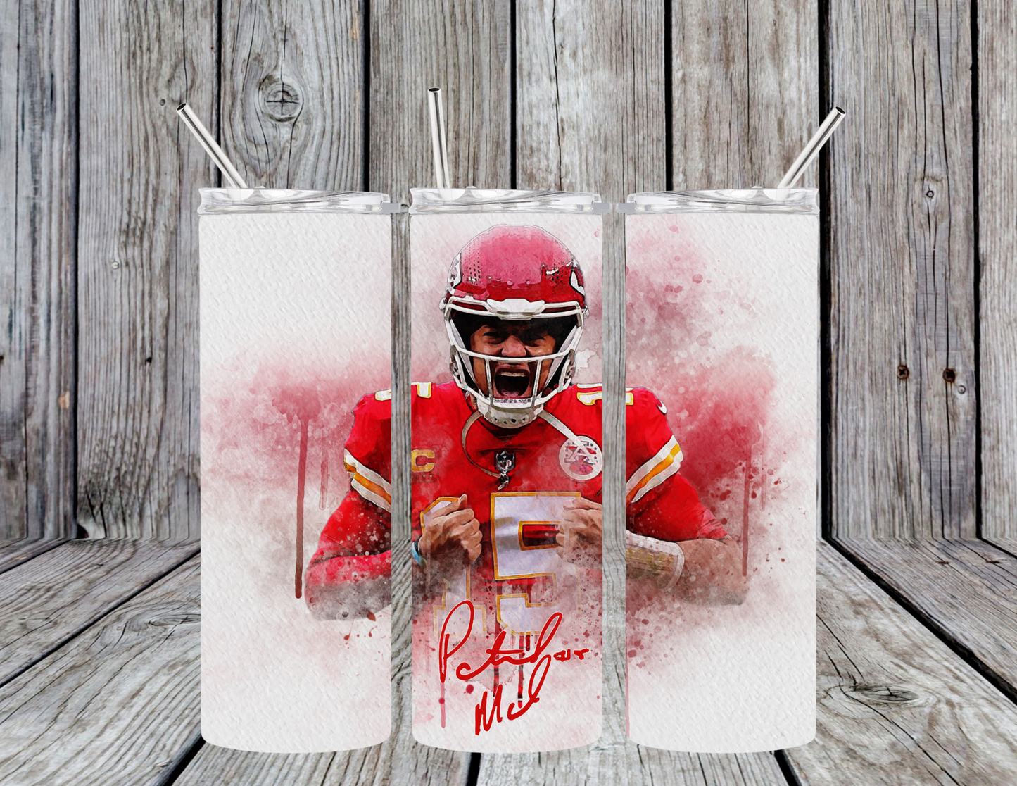 Patrick Mahomes #15 Chiefs Football 20oz Skinny Tumbler