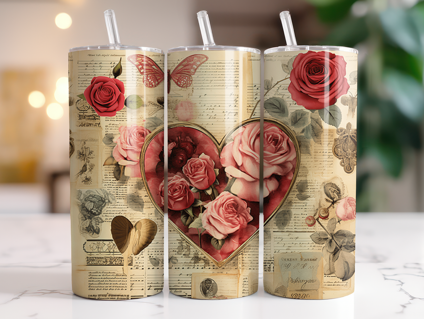 Vintage Valentines 20oz Skinny Tumbler