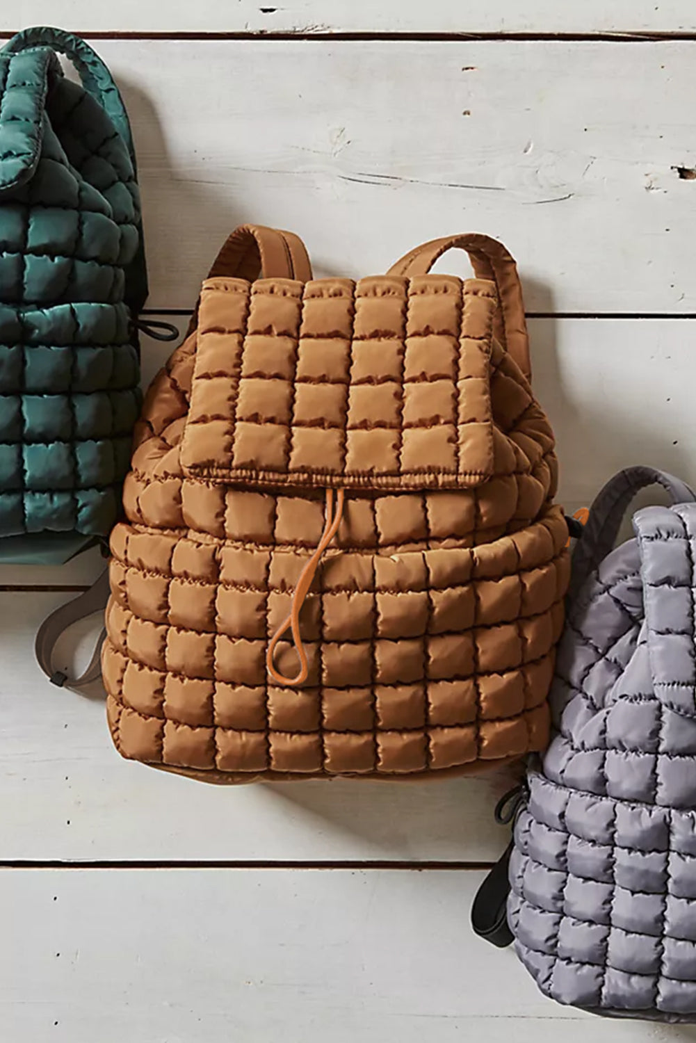 White Solid Flapped Quilted Puffer Backpack