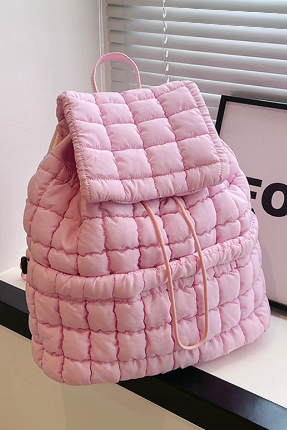 White Solid Flapped Quilted Puffer Backpack