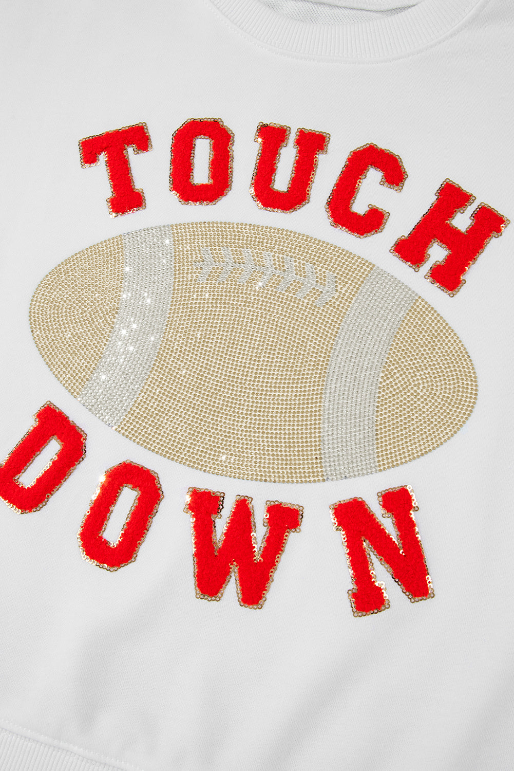 White TOUCH DOWN Rugby Graphic Pullover Sweatshirt