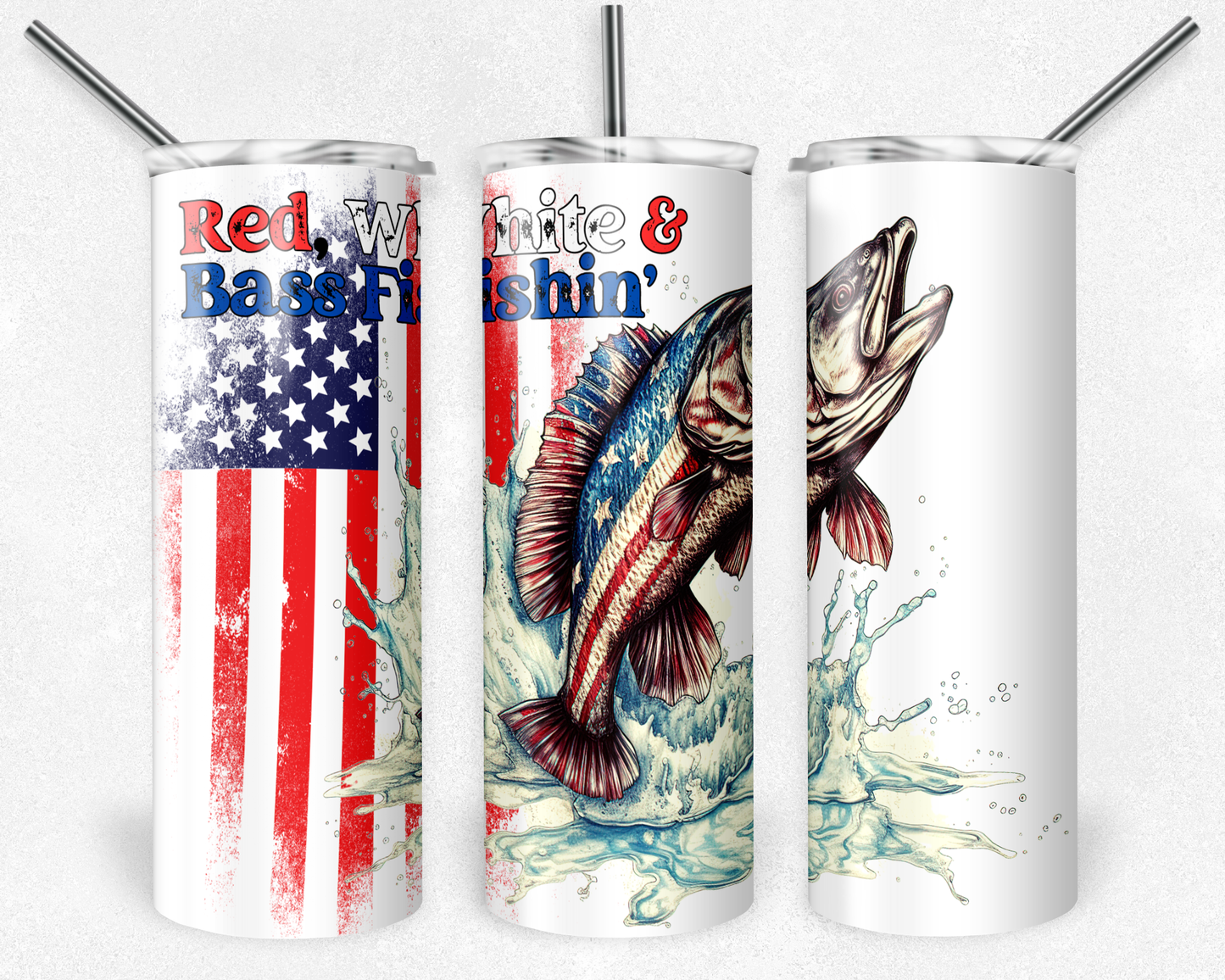 Red, White & Bass Fishin' Patriotic 20oz Skinny Tumbler