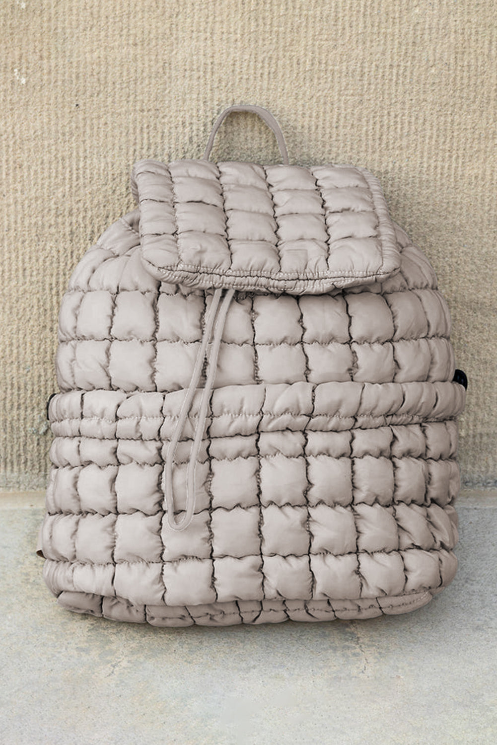 White Solid Flapped Quilted Puffer Backpack