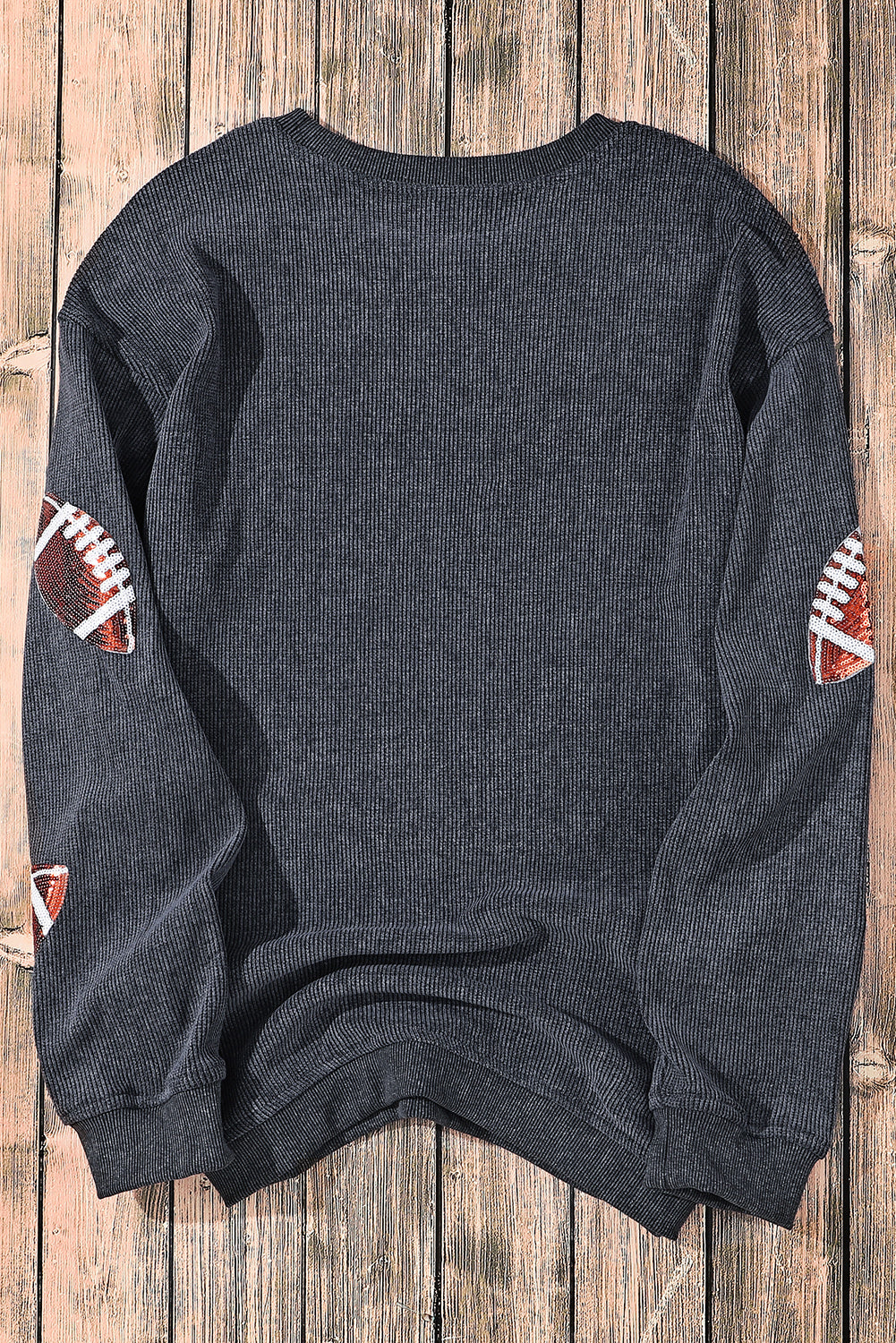 Black Sequin Rugby Graphic Corded Baggy Sweatshirt
