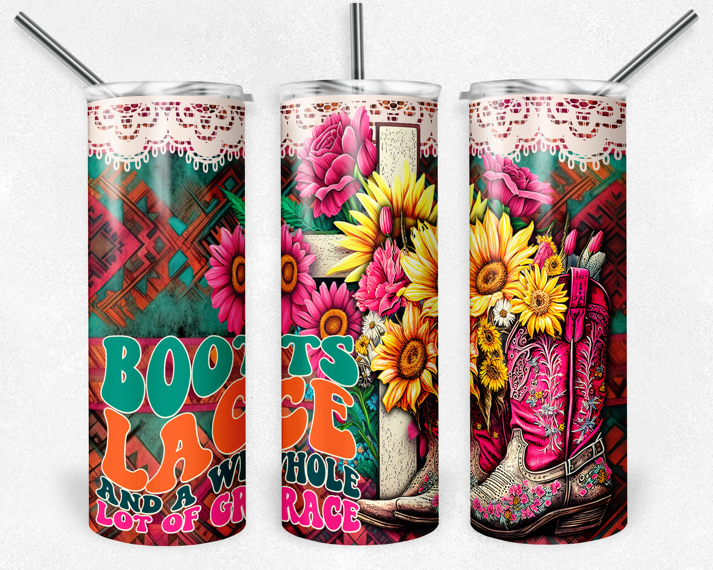 Boots Lace & Grace Western 20oz Skinny Tumbler