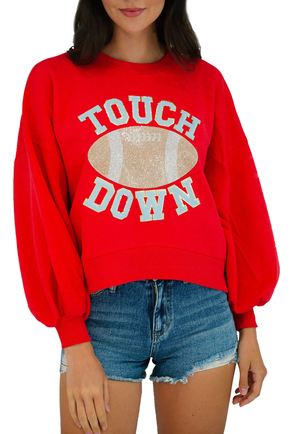 White TOUCH DOWN Rugby Graphic Pullover Sweatshirt