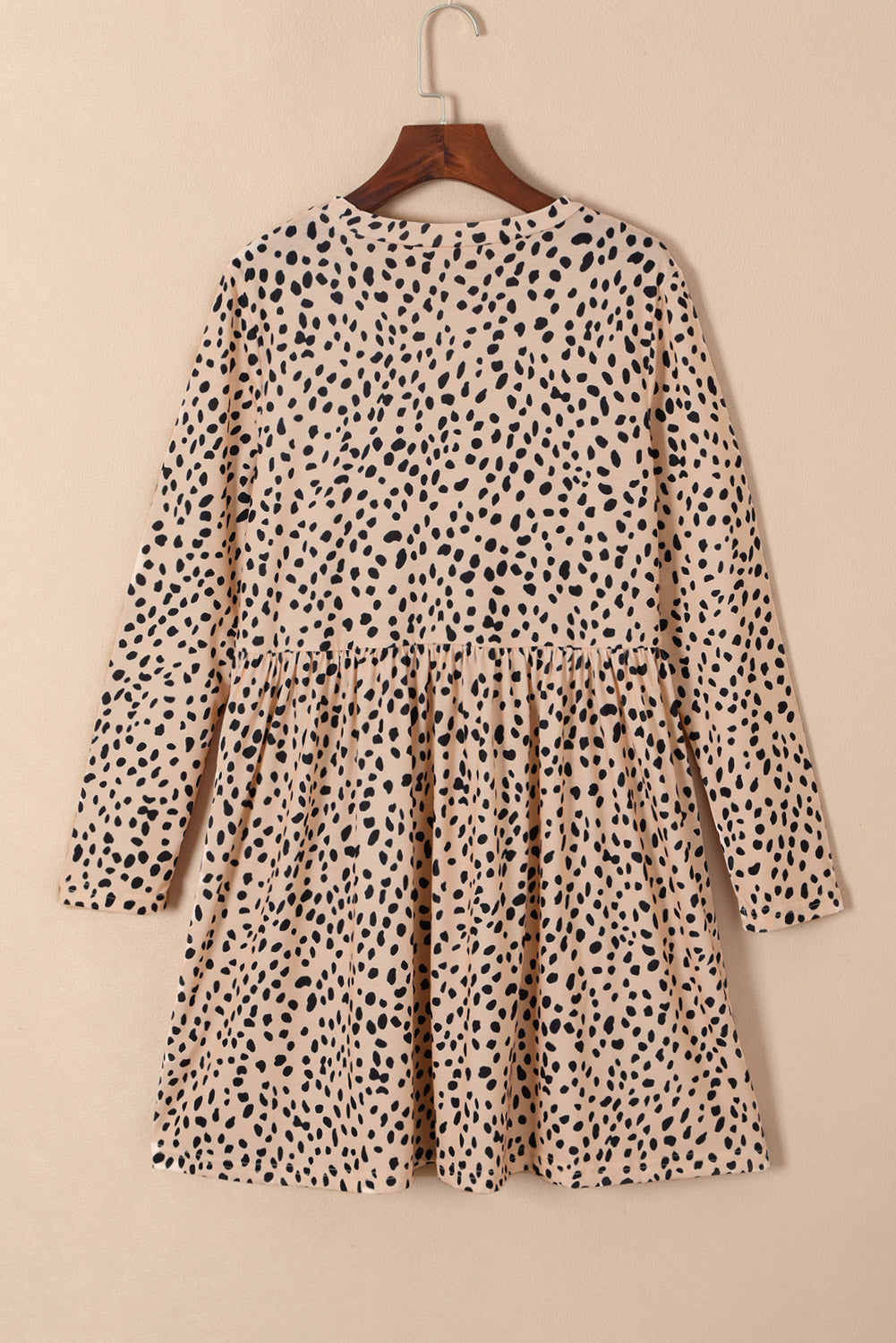 Brown Casual Crew Neck Long Sleeve Leopard Print Dress
