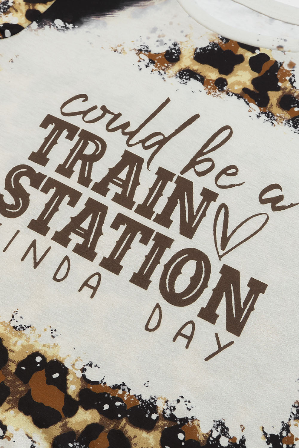 Brown Leopard Print TRAIN STATION Graphic T Shirt