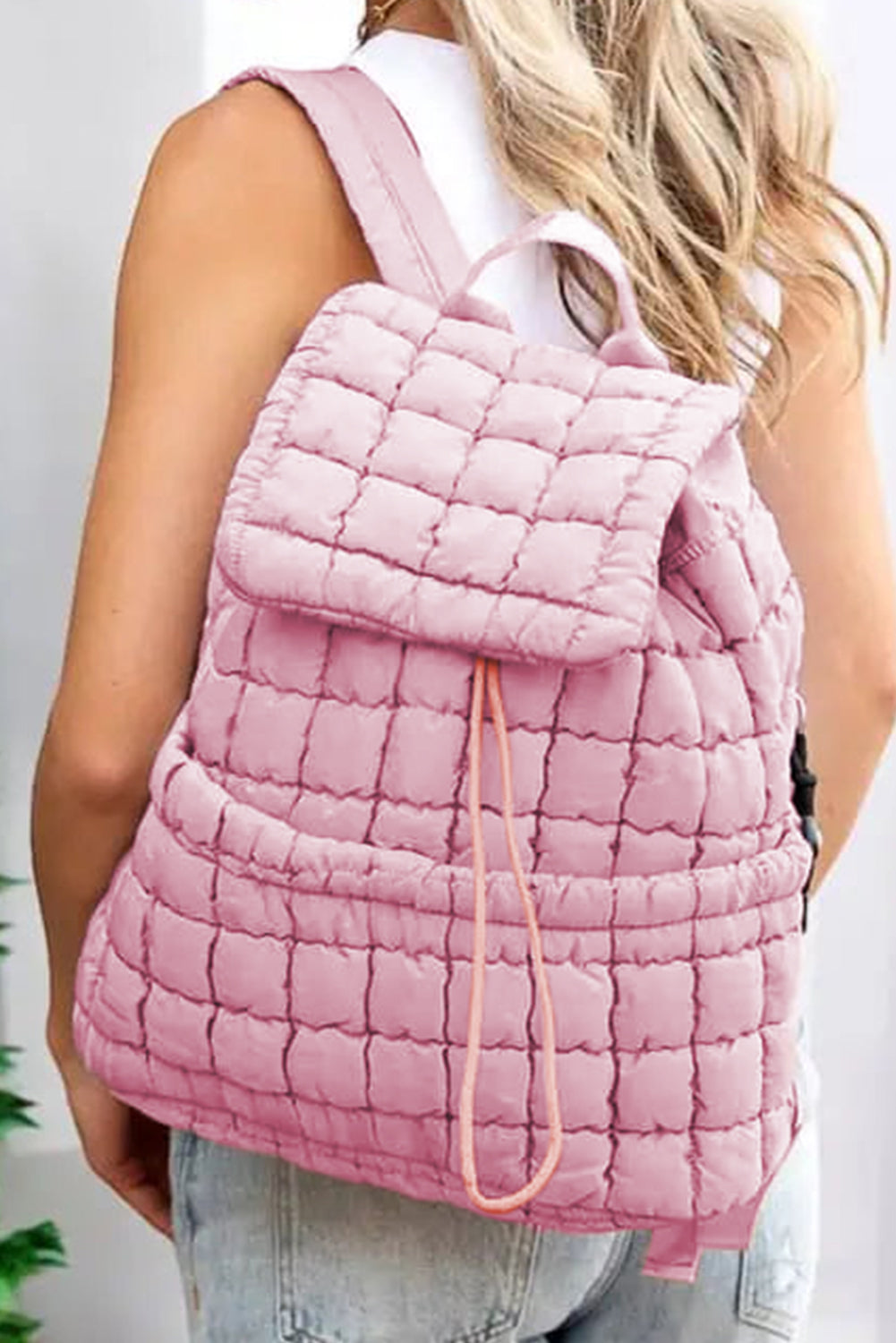 White Solid Flapped Quilted Puffer Backpack