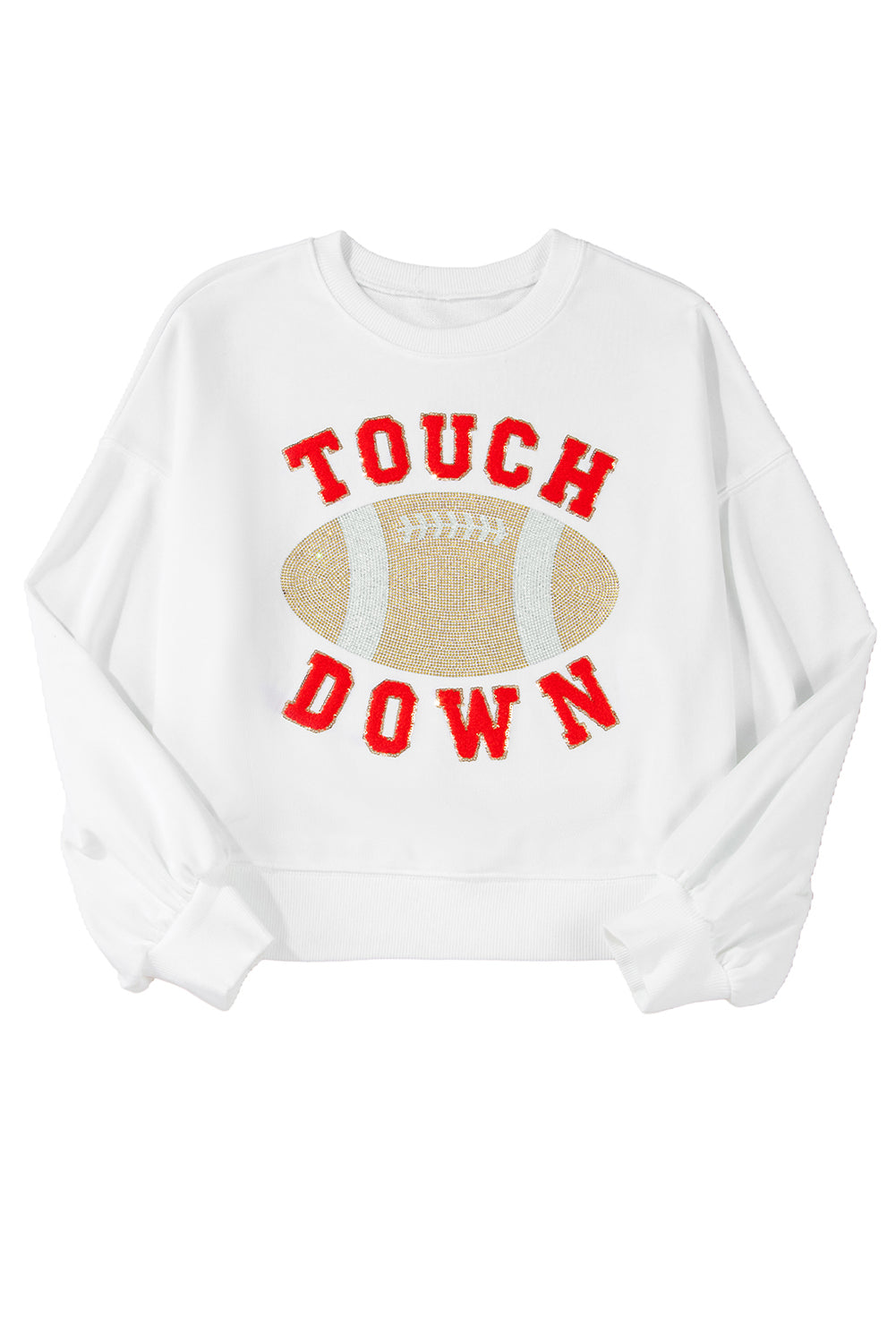 White TOUCH DOWN Rugby Graphic Pullover Sweatshirt