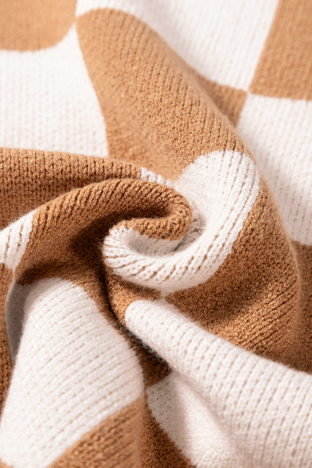 Light Beige Colorblock Checkered Knit Dolman Tee