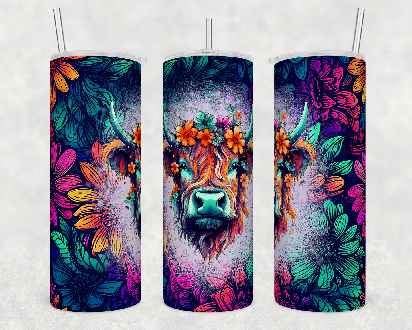 Neon Highland Cow 20oz Skinny Tumbler