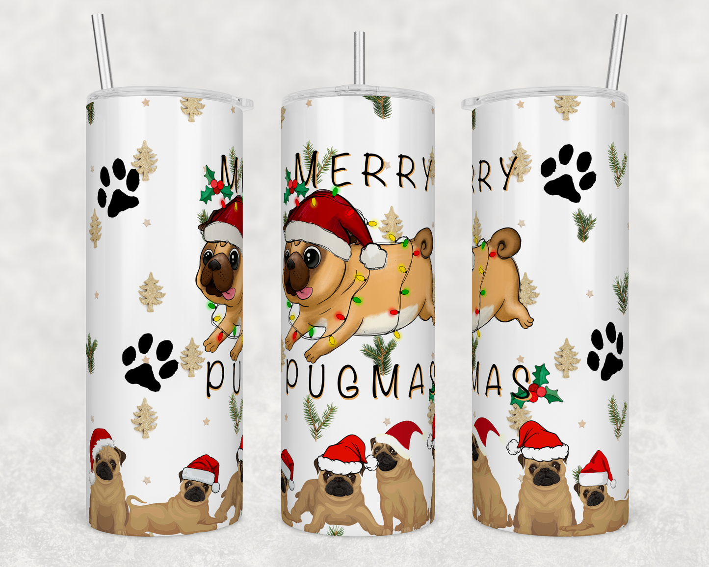Merry Pugmas 20oz Skinny Tumbler